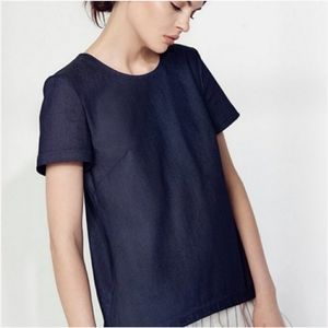 Cuyana Denim Chambray Tie Back Top Size L